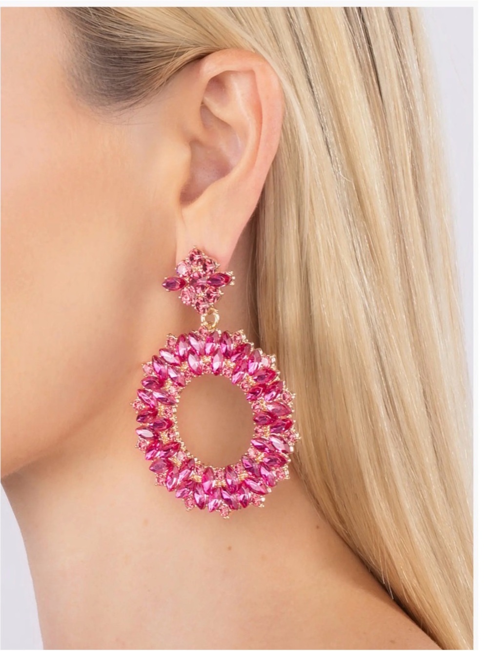 eye candy Hot Pink Crystal Hoop Drop Earrings